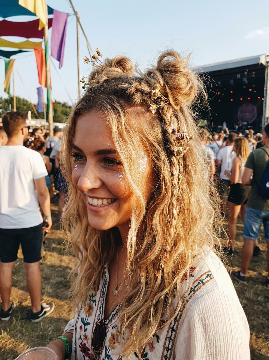 Half-Up Space Buns - Festival Frisur 2026